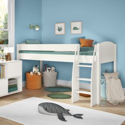 Childrens UNO S Midsleeper Bed Frame White Headboard Lifestyle Angled Zoomed
