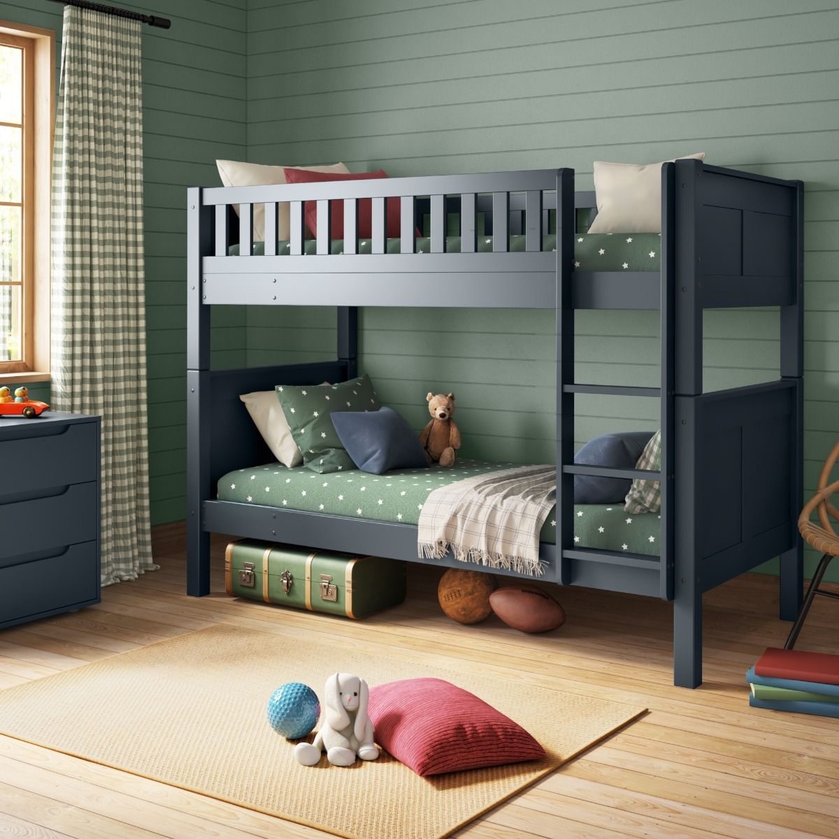 Zoomed Angled View of Stompa Arven Blue Detachable Bunk Bed
