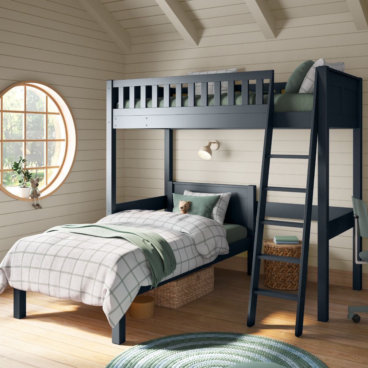 Angled View of Arven Blue High Sleeper with Single Bed Zoomed