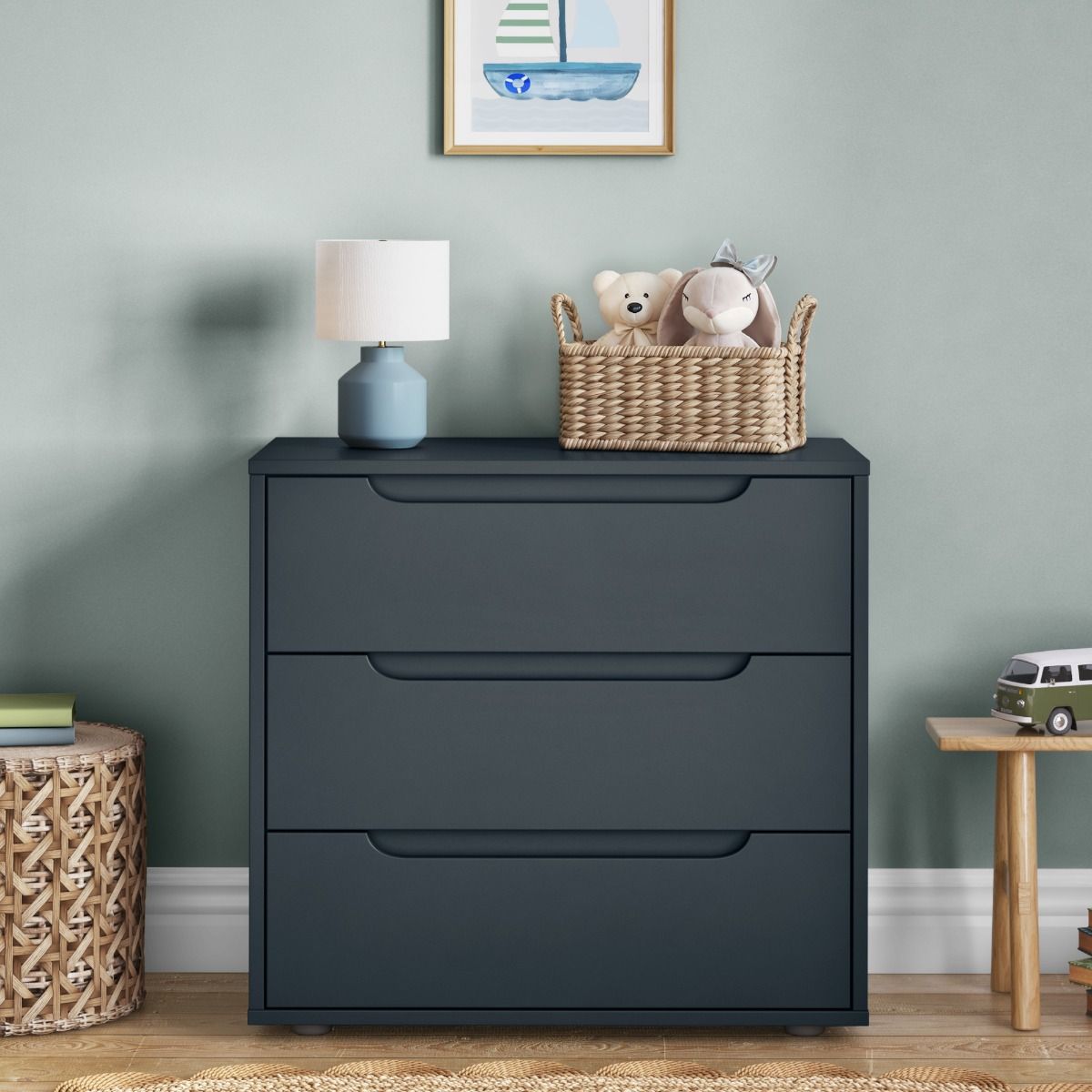 Front View of Blue Standard 3 Drawer Chest Zoomed