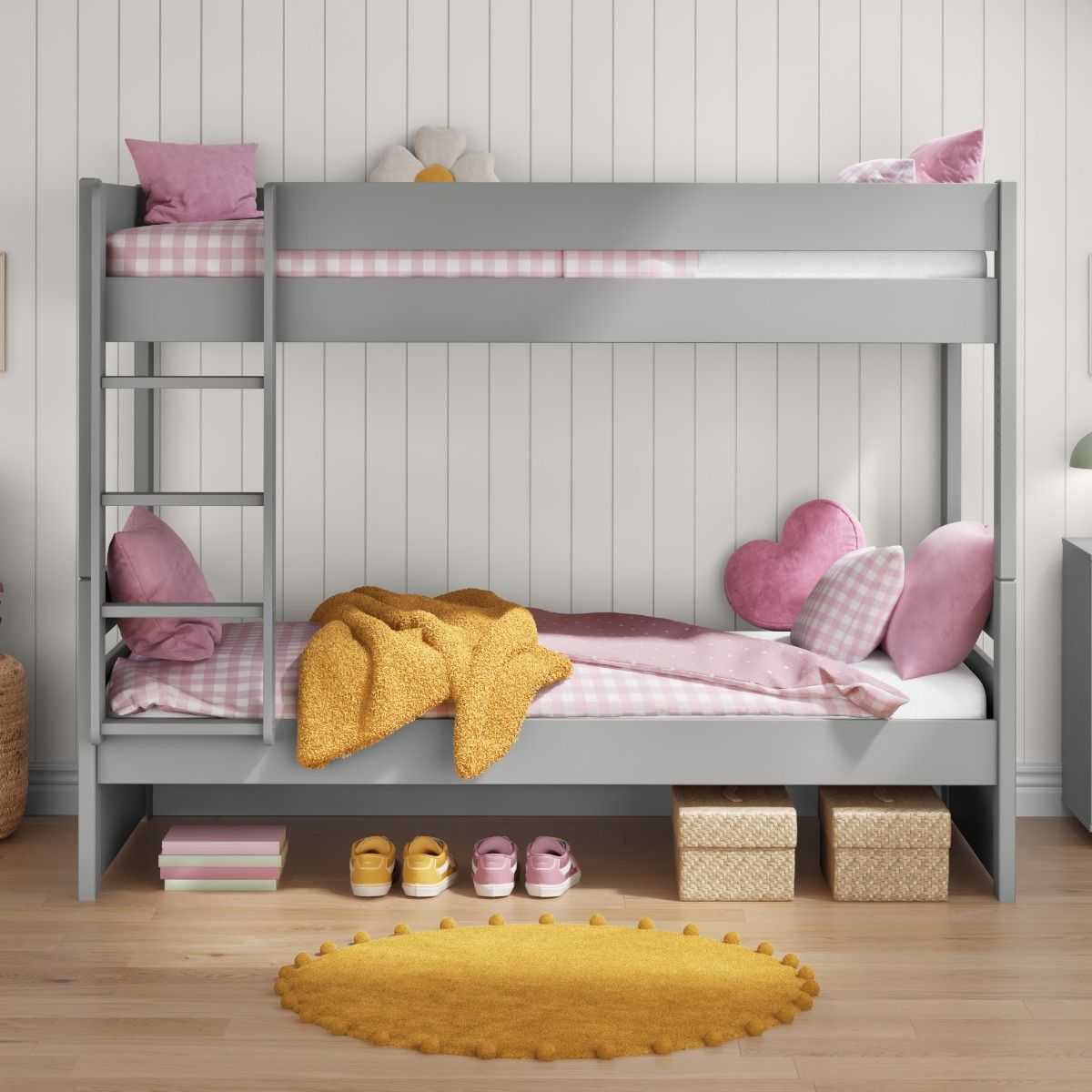 Zoomed Front View of Uno Grey Detachable Bunk Bed 