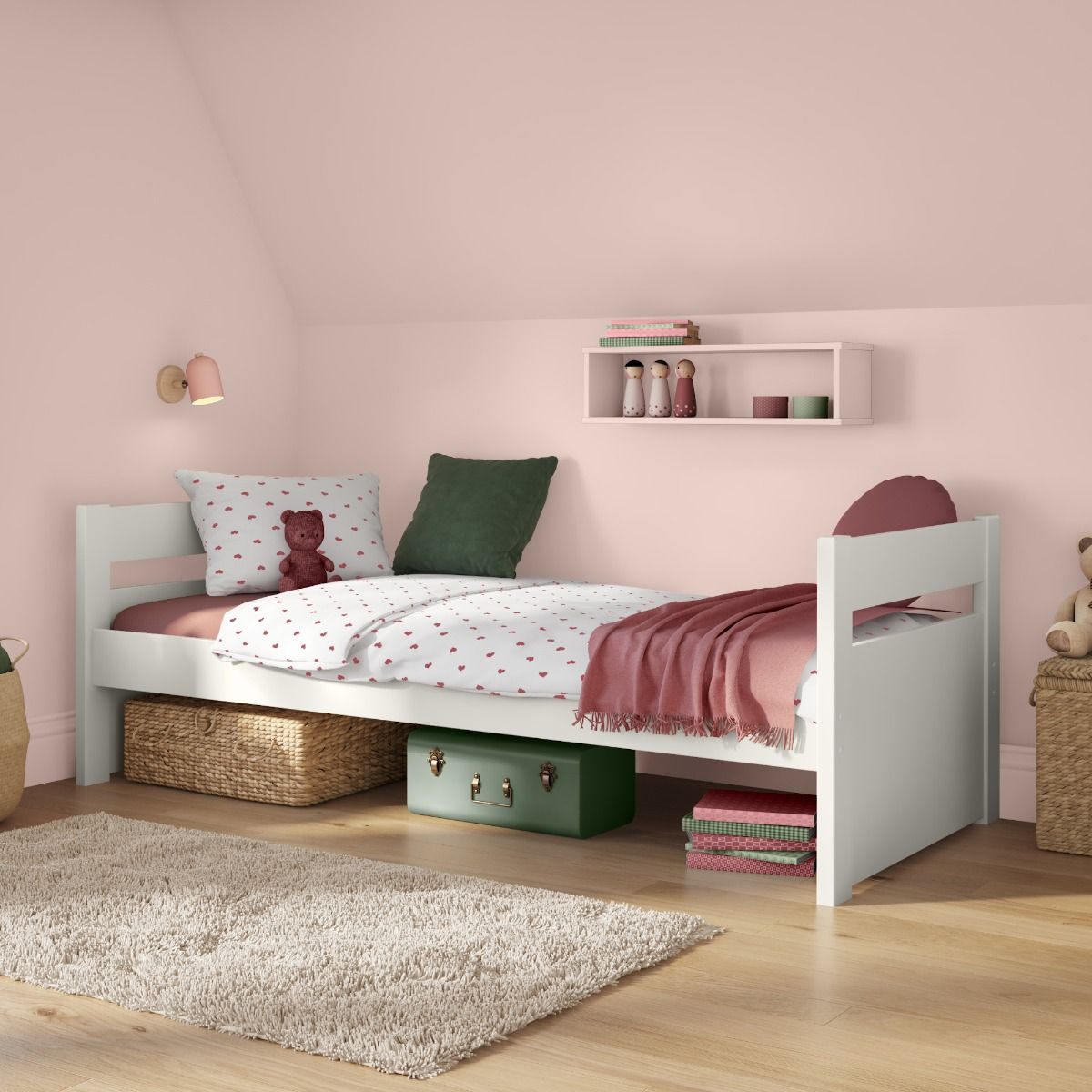 Zoomed Angled View of Uno White Cabin Bed