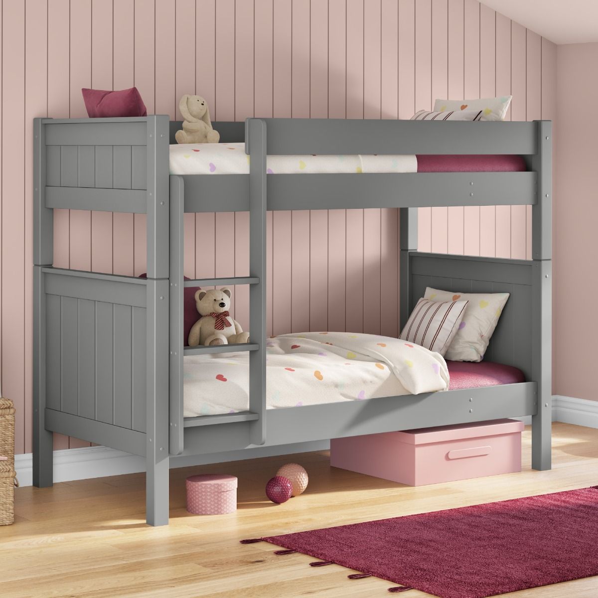 Childrens Classic Bunk Bed in Grey Lifestyle Angled Zoomed
