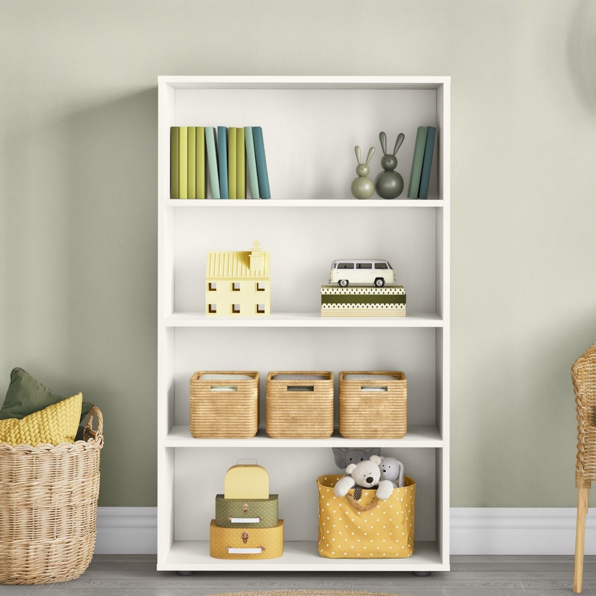 Classic White Tall Bookcase Lifestyle Zoomed