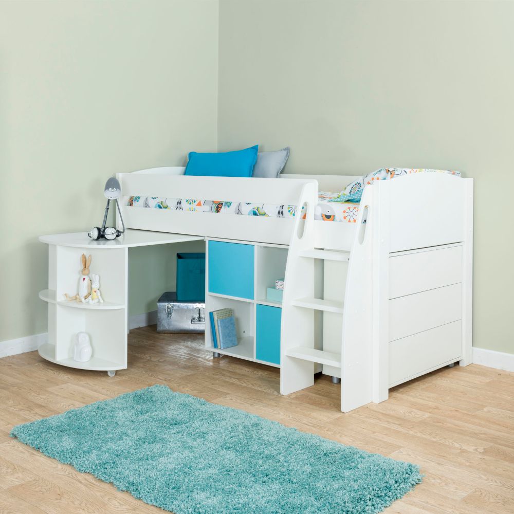 Childrens UNO S Sleep, Store and Study Station Including Free Stompa S Flex Airflow Mattress Lifestyle Angled