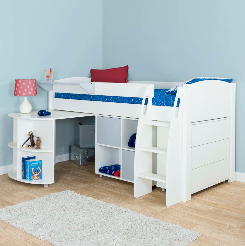 Childrens UNO S Sleep, Store and Study Station Includes Free Stompa S Flex Airflow Mattress Lifestyle Angled