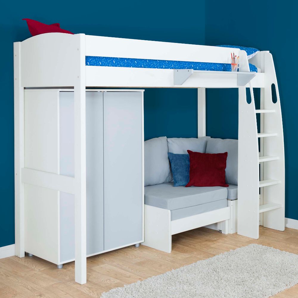 Childrens UNO S Highsleeper Bed Special Package Includes Wardrobe and Free Stompa S Flex Airflow Mattress Lifestyle Angled