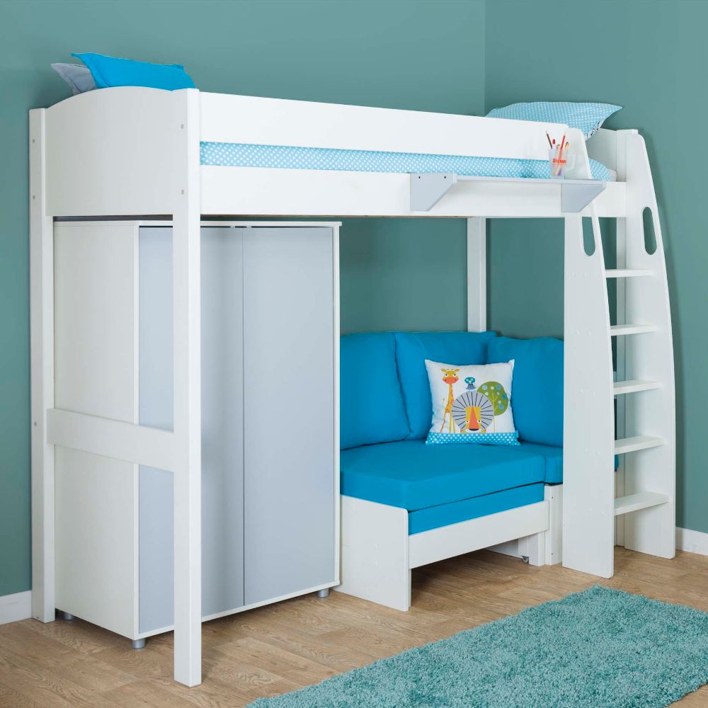 Childrens UNO S Highsleeper Bed Special Package Includes Wardrobe and Free Stompa S Flex Airflow Mattress Lifestyle Angled
