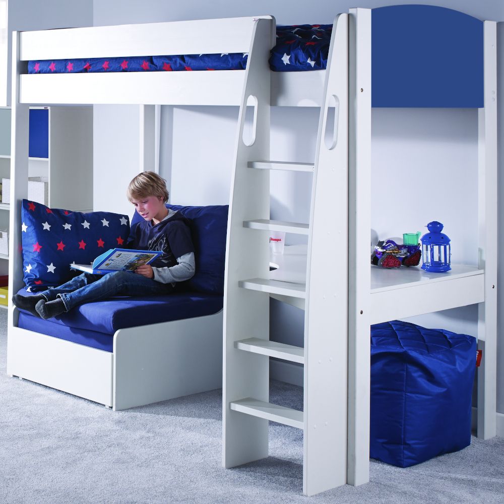 Childrens UNO S Highsleeper Bed Including Desk and Chair Bed in Blue - Blue Headboards Lifestyle Angled