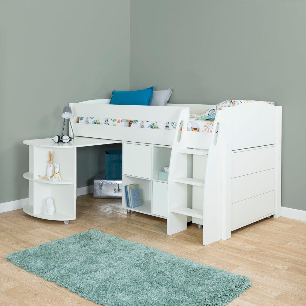 Childrens Uno S Sleep, Store and Study Station Bed Includes Free Mattress Lifestyle Angled