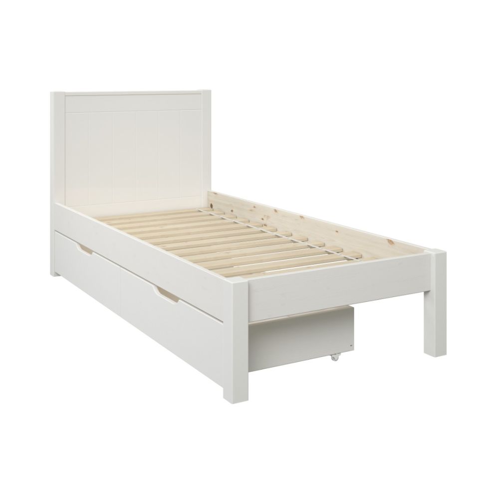 Stompa Classic Kids White Low End Single Bed with a Pair of Drawers