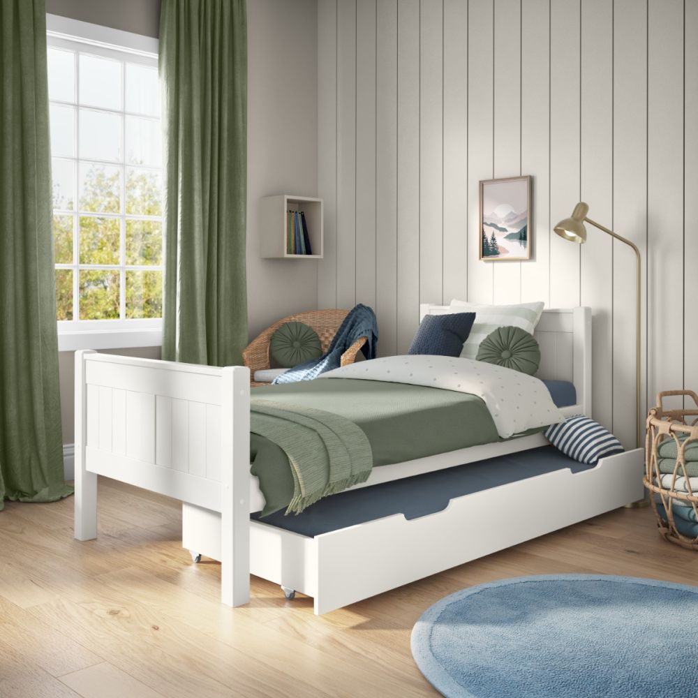 Stompa Classic Kids White Single Bed with a Trundle Drawer and Stompa Classic Kids White Single Bed with a Trundle Drawer and
