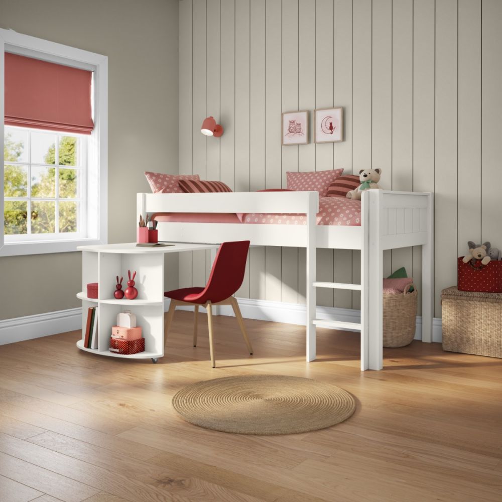 Classic White Mid Sleeper Bed with Pull Out Desk Stompa