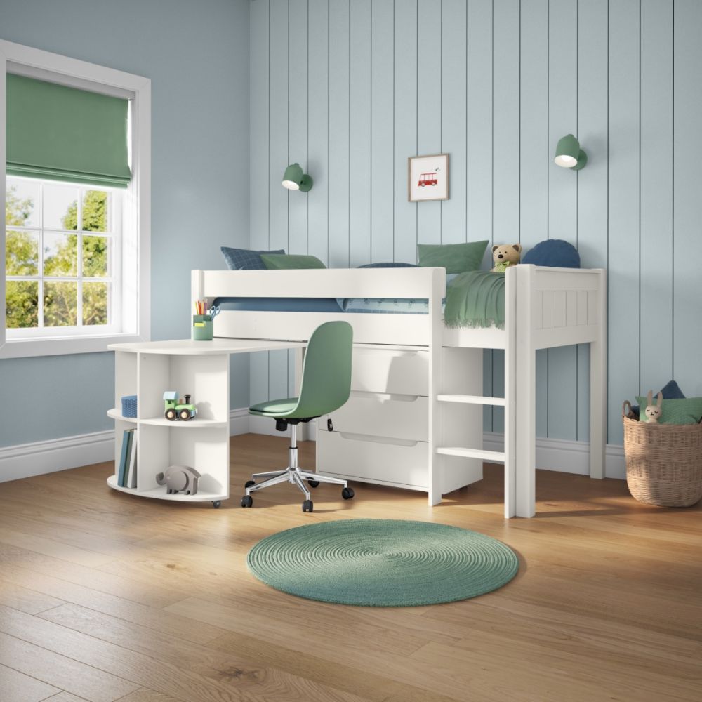 Classic White Mid Sleeper with Pull Out Desk and Drawer Chest
