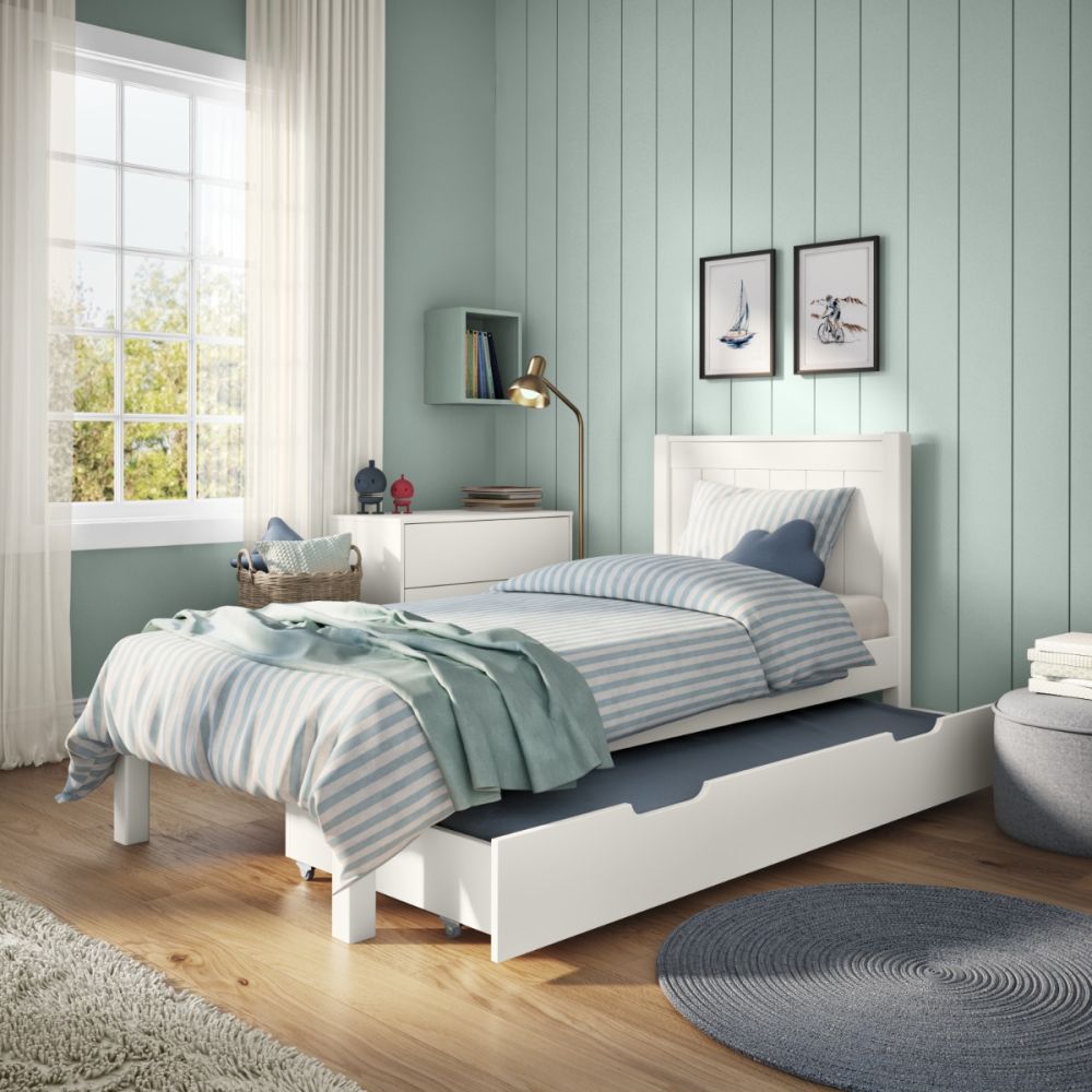 家具 Anneru single bed Annie White Twin Upholstered Poster Bed With Storage Trundle From