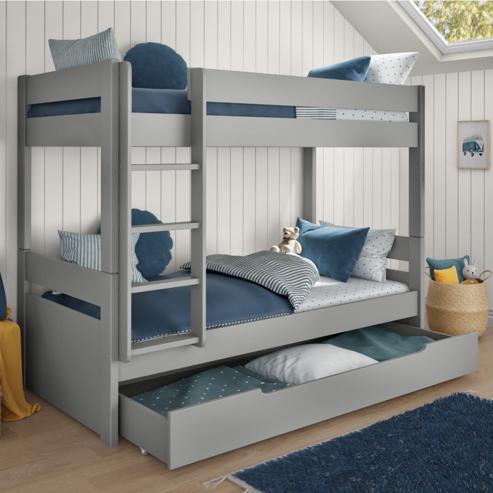 Uno Grey Detachable Bunk Bed with Trundle Drawer