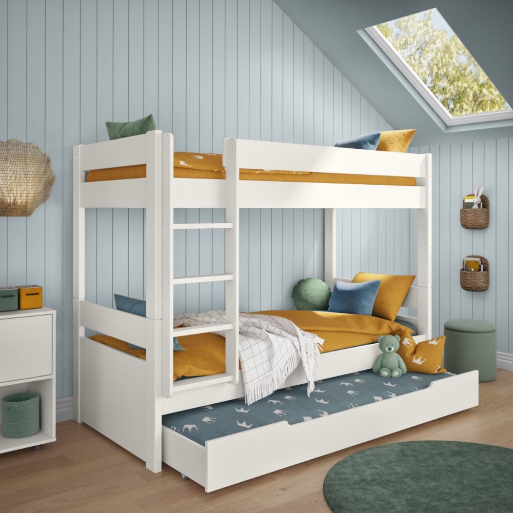 Uno White Detachable Bunk Bed with Trundle Drawer and Stompa S