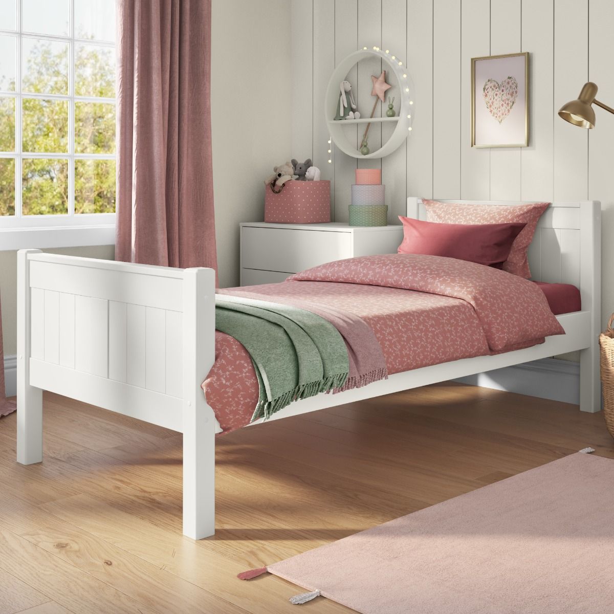 Zoomed Angled View of Classic White Single Bed White