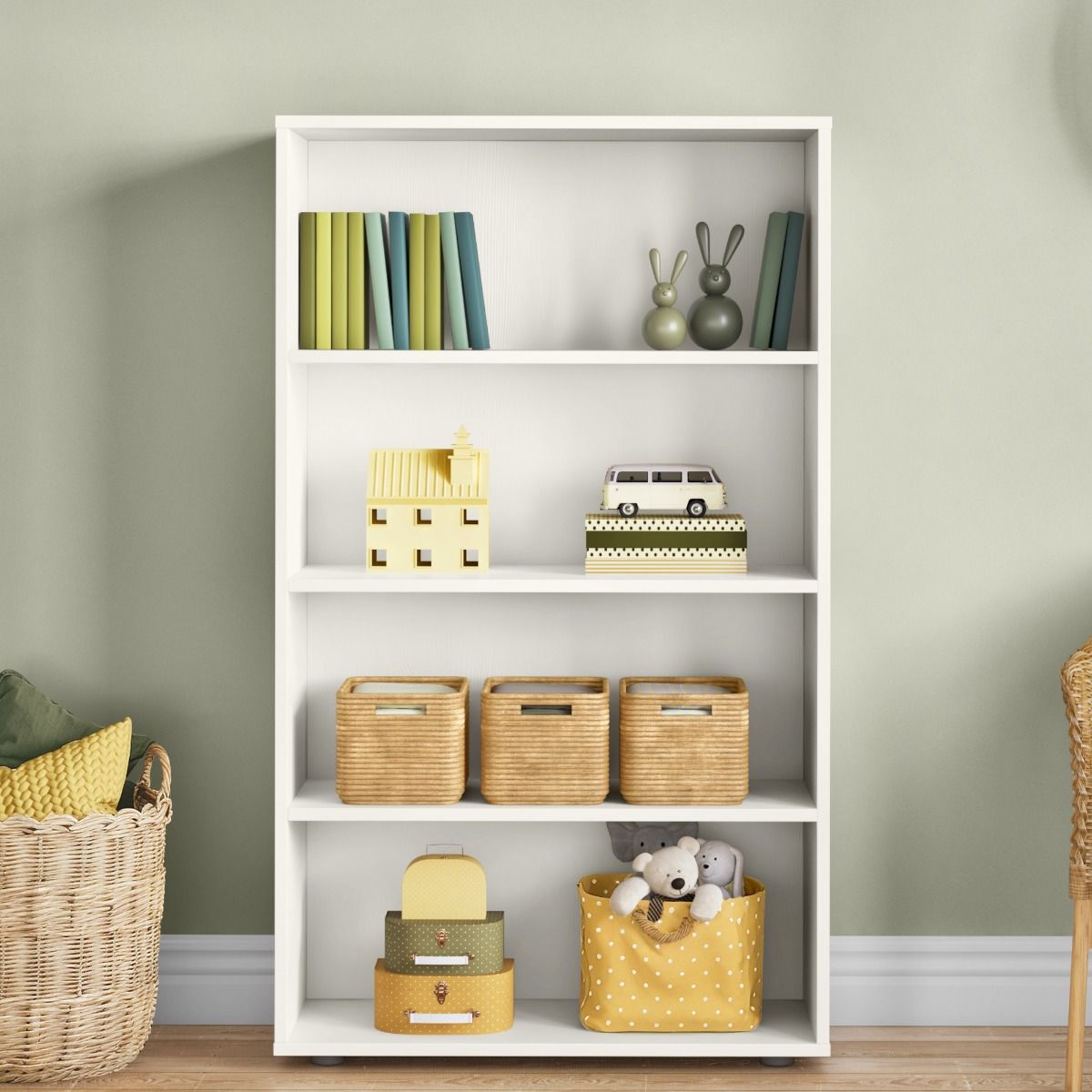 Zoomed Front View of Classic White Tall Bookcase