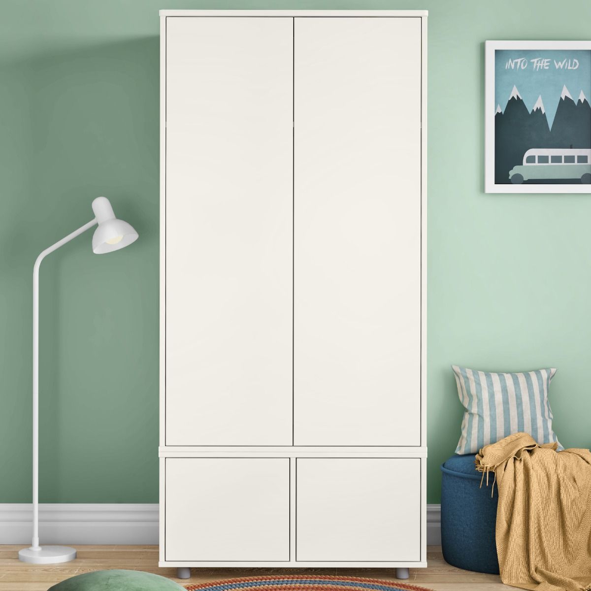 Zoomed Front View of Uno S White Tall Wardrobe