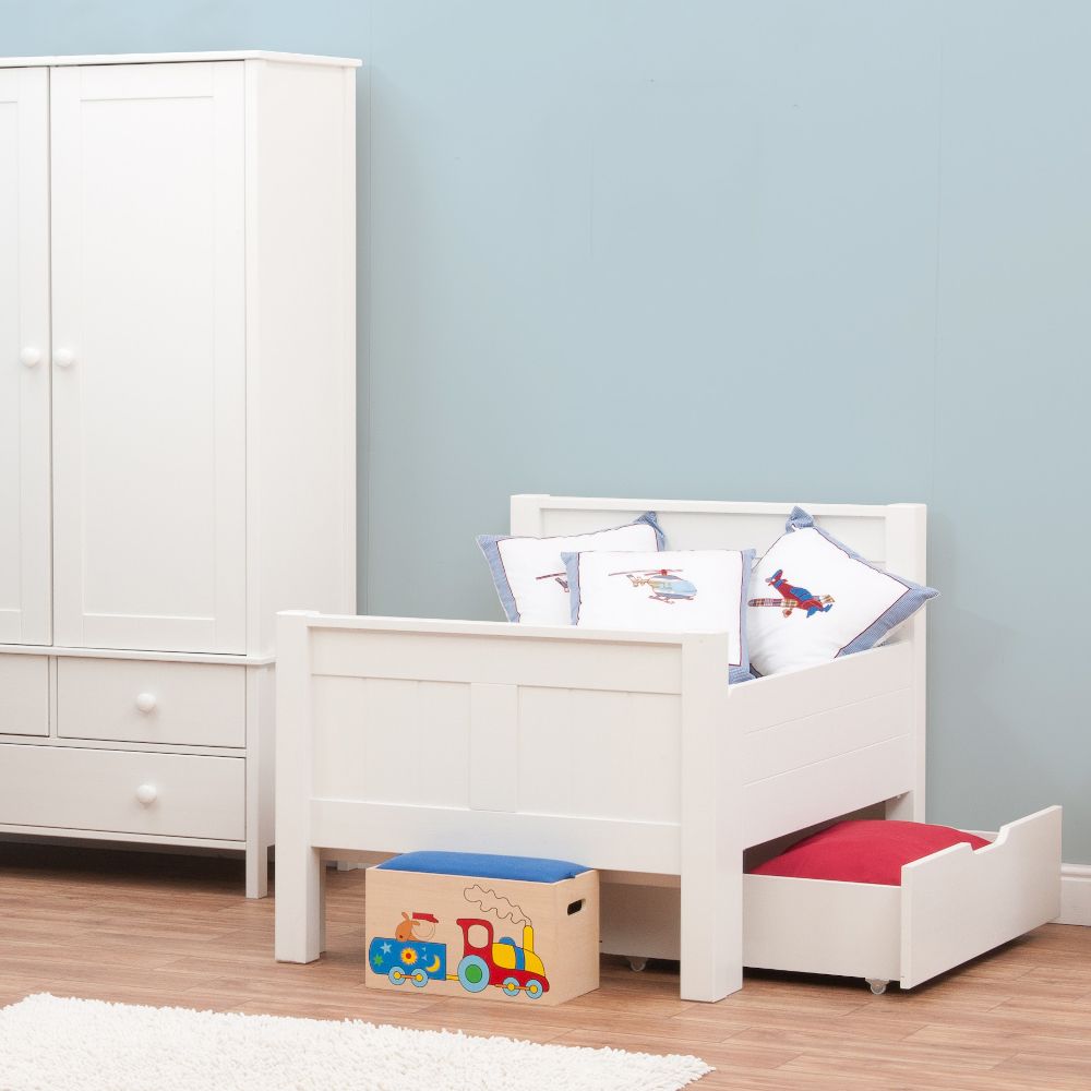 Stompa Classic Kids White Starter bed including a single drawer and