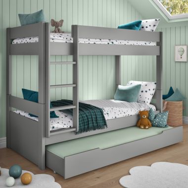 Uno Grey Detachable Bunk Bed with Trundle Drawer and Trundle Mattress Lifestyle