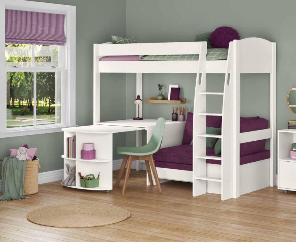Stompa High Sleeper with desks, shelving and sofa bed