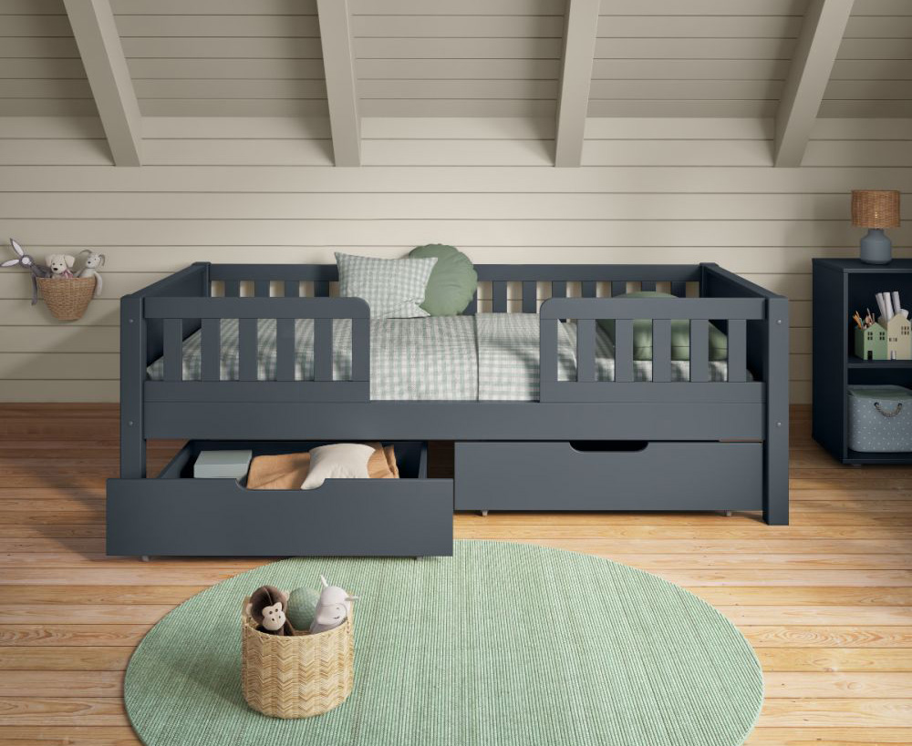  Blue Junior Bed with Safety Rails and under bed drawers