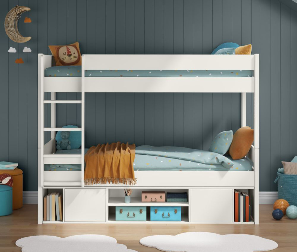 White detachable bunk bed with in built storage