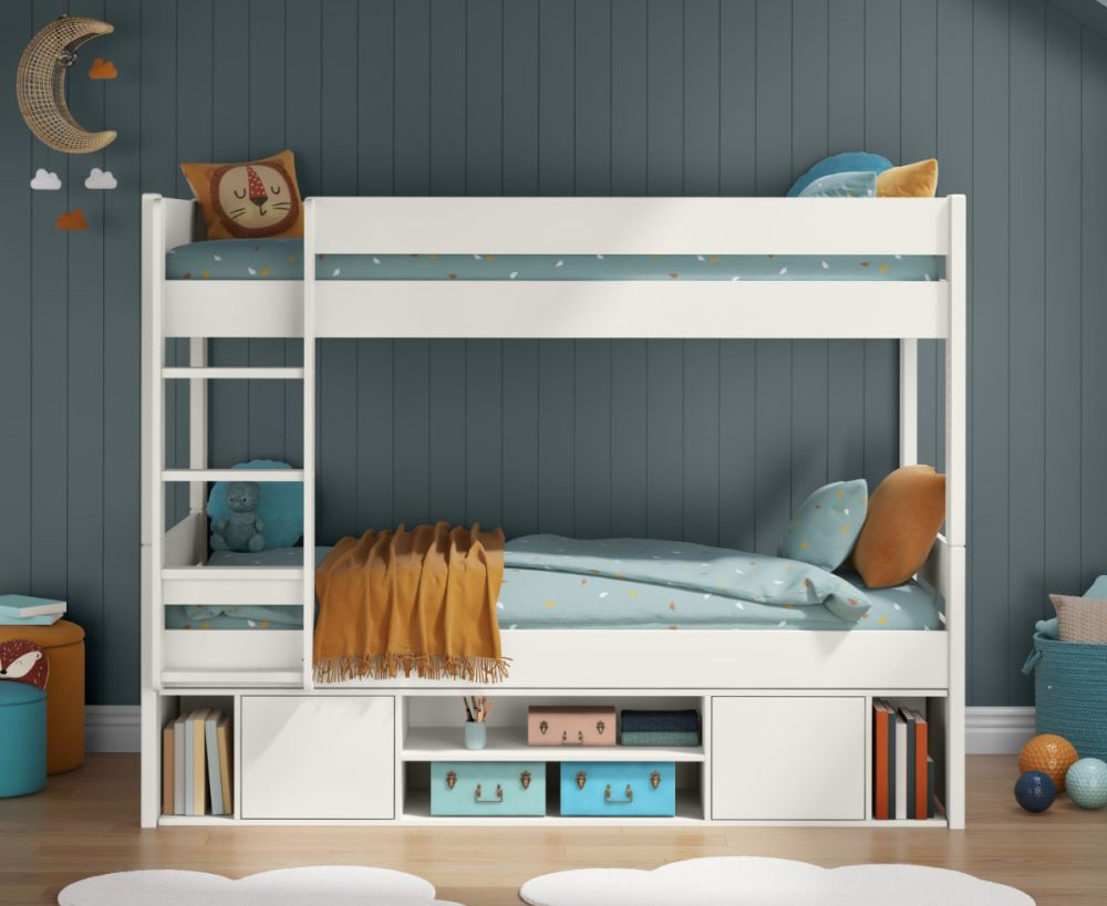 Detachable bunk bed with built in storage unit