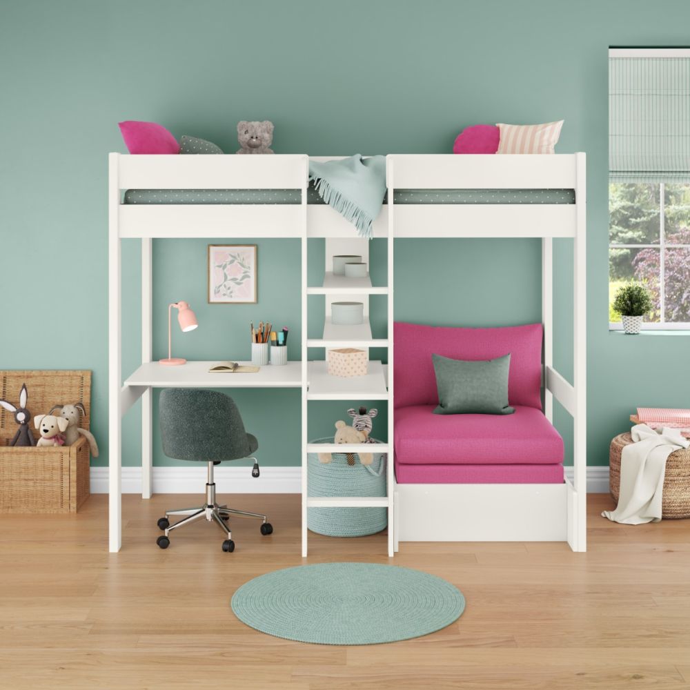 Scandinavian-style children's bedroom with a high sleeper bed